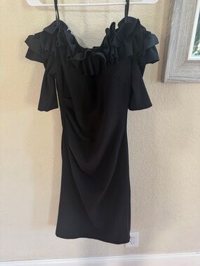 Xscape Black One-Shoulder Ruffle Cocktail Dress